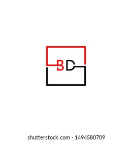 modern square technology business BD logo letter design concept in black and red color isolated on white background