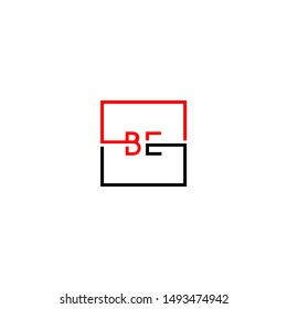 modern square technology business BE logo letter design concept in black and red color isolated on white background