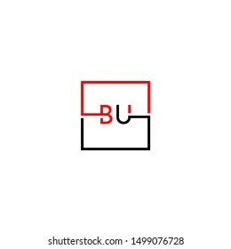 modern square technology business BU logo letter design concept in black and red color isolated on white background