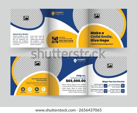 Modern square trifold brochure design template is ideal for promoting charity events, raising funds, and fostering community involvement in your cause