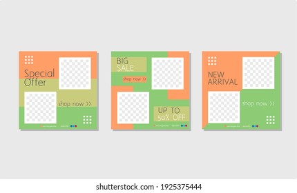 modern square web banner. social media sale ad templates. design in green and orange colors. vector