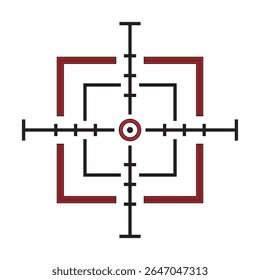 Modern square-style red and black target crosshair icon, perfect for FPS games, tactical apps, or user interface elements needing precision aim visuals.