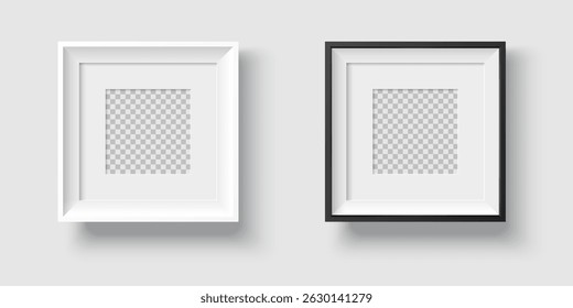 modern squarish museum picture and photo frames in white and black, with passepartout and shadow, realistic vector template on white background