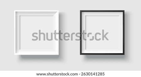 modern squarish picture and photo frames in white and black, with passepartout and shadow, realistic vector template on white background