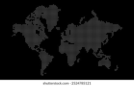 Um moderno squire pontilhado mundo mapa vetor design em simples squire pontilhado global mapa silhueta padrão mostrando continentes, países e conexões. apresentando um estilo vetorial geométrico.