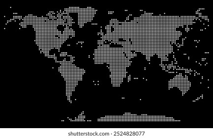 Um moderno squire pontilhado mundo mapa vetor design em simples squire pontilhado global mapa silhueta padrão mostrando continentes, países e conexões. apresentando um estilo vetorial geométrico.