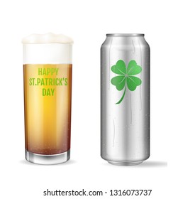 Modern St. Patricks Day Concept. Realistic beer set. Vector illustration