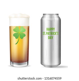 Modern St. Patricks Day Concept. Realistic beer set. Vector illustration