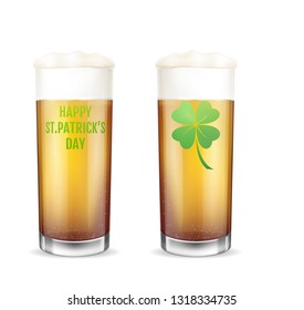 Modern St. Patricks Day Concept. Realistic beer set. Vector illustration