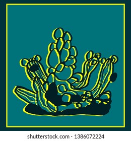 Modern St. Valentine's Day greeting card template. Hand drawn cactus plants and speech bubble, dots texture background.