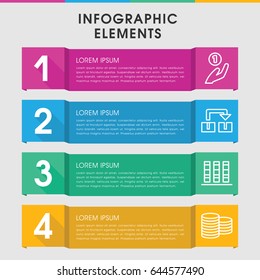 Modern stack infographic template. infographic design with stack icons includes coin, binder, coin on hand. can be used for presentation, diagram, annual report, web design.
