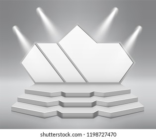 Modern stage illuminated by spotlights. Graphic concept for your design