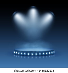 Modern stage illuminated by spotlights. Graphic concept for your design