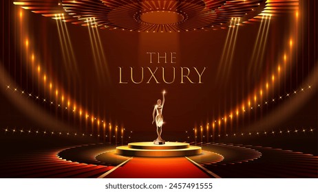 Hintergrund des Modern Stage Luxury Award. Premium aussehende grafische Vorlage. In: Royal Look and Feel Banner. Elegantes Jubiläumskunstwerk. Elite-Ereignishintergrund. Einladungskarte für die große Feier.