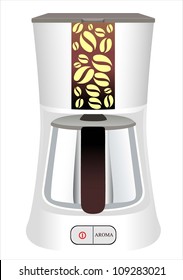 Modern stainless steel coffee maker isolated on a white background.