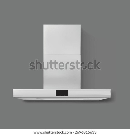 Modern stainless steel kitchen range hood with a sleek design and integrated digital display against a plain grey background.