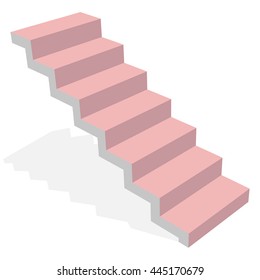 Modern staircase 3d pink with shadow isolated. Ladder side view.Vector illustrations on a white background.