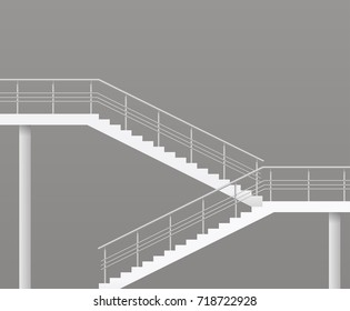 Modern staircase with metal railings. Vector graphics