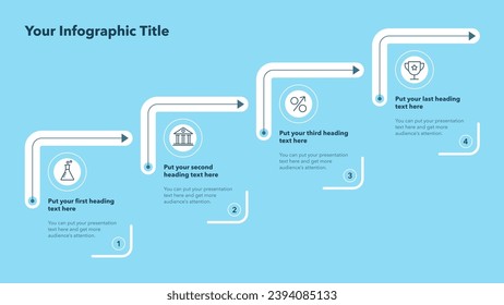 Modern stairs process template with four stages - blue version. Flat infographic design with minimalistic icons and place for your texts.