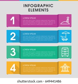 Modern stand infographic template. infographic design with stand icons includes gong, fast food cart. can be used for presentation, diagram, annual report, web design.