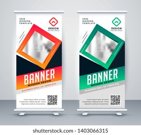 modern standee rollup presentation banner (QR code is fake)