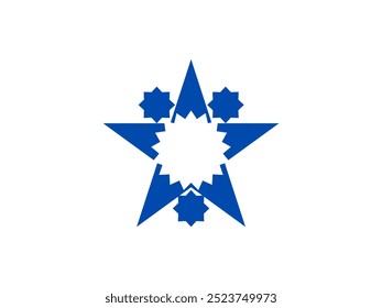 Um design de logotipo de estrela moderna com uma estrela de cinco pontas arrojada com bordas afiadas. Suas cores vibrantes transmitem excelência e realização, tornando-o adequado para várias marcas. O logotipo simboliza a qualidade