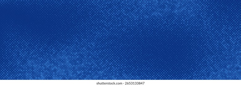 Estrelas Modernas Meio-Tom Geométrico Padrão Vetor Suave Borda Arredondada Azul Marinho Fundo Abstrato. As Partículas Desbotadas De Xadrez Curvadas Formam Uma Textura Sutil. Meio Tom Art Contraste Gráfico Wide Wallpaper