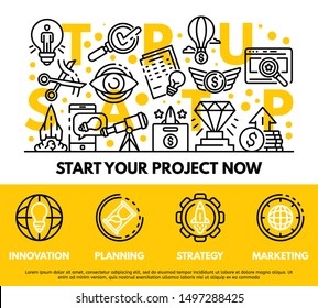 Modern startup concept background. Outline illustration of modern startup vector concept background for web design