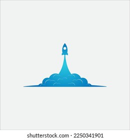 Modern startup logo, illustration of rocket, cloud and shopping.