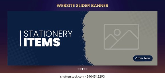 Modern Stationery business webinar horizontal banner template design. Corporate banner design with Blue background and art brush shape. Website or social media banner, cover, header, slider, and UI.