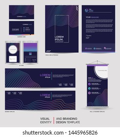 Modern stationery mock up set and visual brand identity with abstract colorful dynamic background shape. Vector illustration mock up for branding, cover, card, product, event, banner, website. 