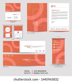 Modern stationery mock up set and visual brand identity with abstract colorful dynamic background shape. Vector illustration mock up for branding, cover, card, product, event, banner, website. 