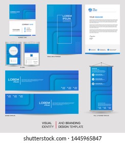 Modern stationery mock up set and visual brand identity with abstract colorful dynamic background shape. Vector illustration mock up for branding, cover, card, product, event, banner, website. 