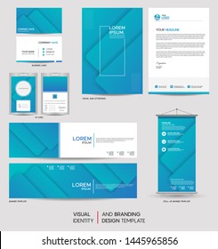Modern stationery mock up set and visual brand identity with abstract colorful dynamic background shape. Vector illustration mock up for branding, cover, card, product, event, banner, website. 
