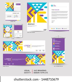 Modern Stationery Mock Up Set And Visual Brand Identity With Abstract Colorful Geometry Background Shape. Vector Illustration Mock Up For Branding, Cover, Card, Product, Event, Banner, Website. 