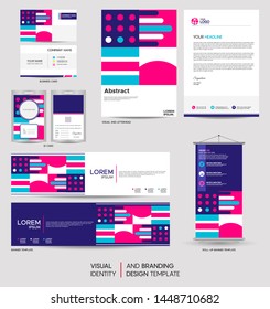 Modern stationery mock up set and visual brand identity with abstract colorful geometry background shape. Vector illustration mock up for branding, cover, card, product, event, banner, website. 