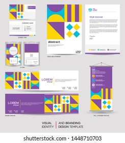 Modern stationery mock up set and visual brand identity with abstract colorful geometry background shape. Vector illustration mock up for branding, cover, card, product, event, banner, website. 