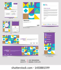 Modern Stationery Mock Up Set And Visual Brand Identity With Abstract Colorful Geometry Background Shape. Vector Illustration Mock Up For Branding, Cover, Card, Product, Event, Banner, Website. 