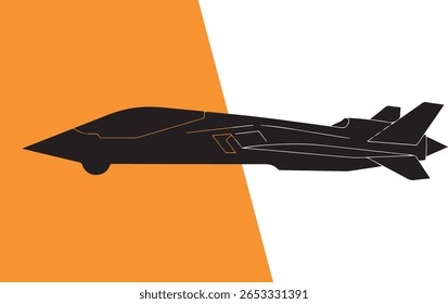 Moderno caça furtivo jato silhueta vetor ilustração em um fundo laranja e branco contrastante