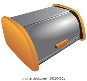Modern steel bread bin for storing bread bakery products. Vector illustration.