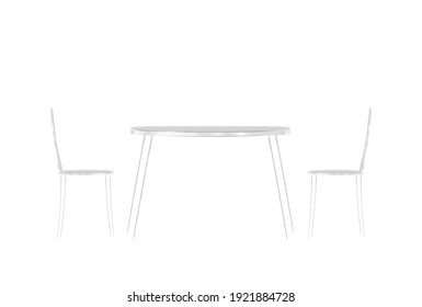 Modern steel chairs and table. Furniture for the dining room and kitchen area. Objects for interior design, or for architectural compositions
