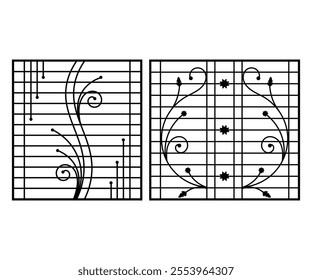 Modern steel window grill design silhouette vector template