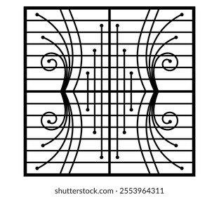 Modern steel window grill design silhouette vector template