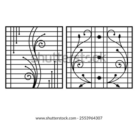 Modern steel window grill design silhouette vector template