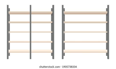 Modern steel and wooden bookcase vector illustration