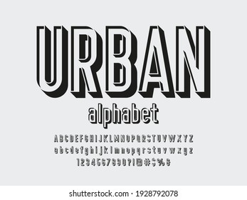 Modern stencil alphabet design with uppercase, lowercase, numbers and symbols