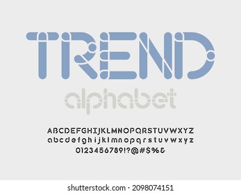 Modern stencil alphabet design with uppercase, lowercase, numbers and symbols