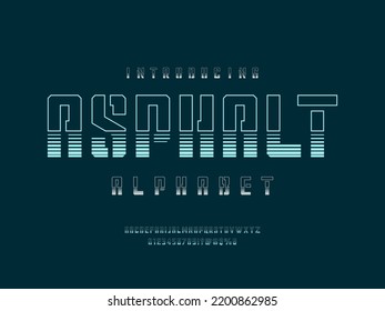 Modern stencil alphabet design with uppercase, numbers and symbols
