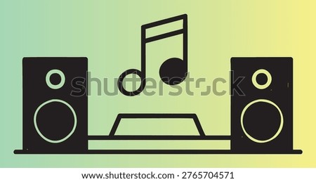 Modern stereo speaker system with music note icon on a flat surface illustration perfect for audio and entertainment themes