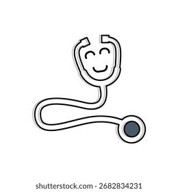 Ícone de estetoscópio moderno isolado no fundo branco, ideal para ferramentas médicas, equipamentos hospitalares, serviços de saúde e uso de ilustração médica.